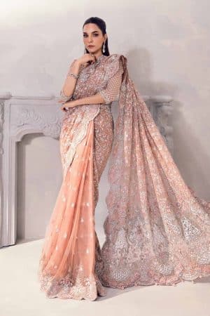 Couture Wedding Wear Solana Peachy Pink Pure Net Saree MBMC-1011PP
