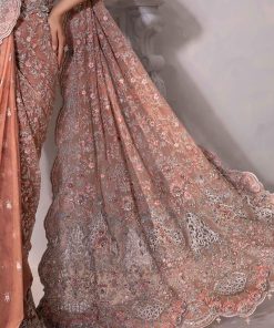Couture Wedding Wear Solana Peachy Pink Pure Net Saree Mbmc-1011Pp 17 Mc 1011A Peache Imanistudio.com