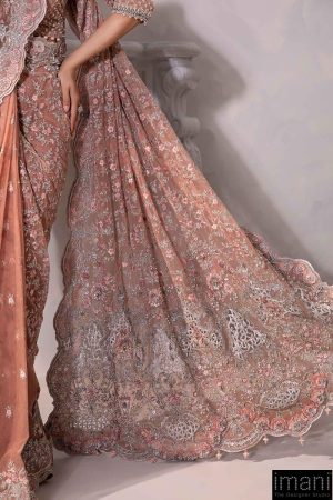 Couture Wedding Wear Solana Peachy Pink Pure Net Saree Mbmc-1011Pp 17 Mc 1011A Peache Imanistudio.com