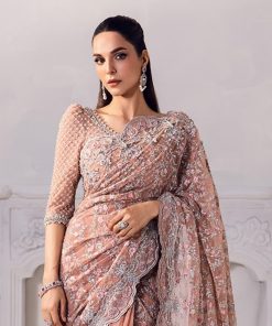 Couture Wedding Wear Solana Peachy Pink Pure Net Saree Mbmc-1011Pp 14 Mc 1011A Peachh Imanistudio.com