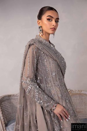 Couture Wedding Wear Sylvana Grey Net/Raw Silk Outfit Mbmc-1013Gy 24 Mc 1013 Greyf Imanistudio.com