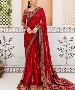 Couture Wedding Wear Gulabo Deep Red Pure Net Saree MBMC-0910DR