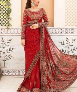 Couture Wedding Wear Gulabo Deep Red Pure Net Saree Mbmc-0910Dr 8 Mc 910Redc Imanistudio.com