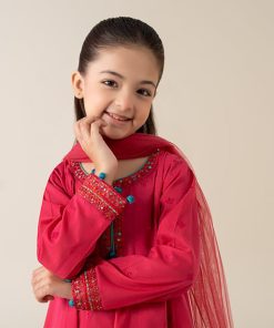 Mariab Kids Hot Pink Embroidered Cotton Lawn Suit Mbkd-Ea2506Hp 12 Mkd Ea2506Pink Imanistudio.com