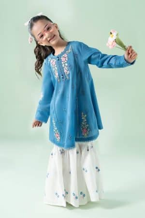 MariaB Kids Blue/White Embroidered Cotton Lawn Suit MBKD-EA2522BW