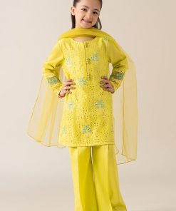 MariaB Kids Lime Green Embroidered Cotton Lawn Suit MBKD-EA2543LG