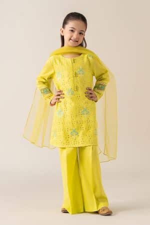 MariaB Kids Lime Green Embroidered Cotton Lawn Suit MBKD-EA2543LG