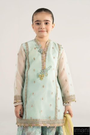 Mariab Kids Light Ferozi Embroidered Poly Organza Suit Mbks-Ea2543Lf 11 Mks Ea2543Greenb Imanistudio.com