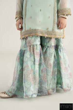 Mariab Kids Light Ferozi Embroidered Poly Organza Suit Mbks-Ea2543Lf 14 Mks Ea2543Greene Imanistudio.com