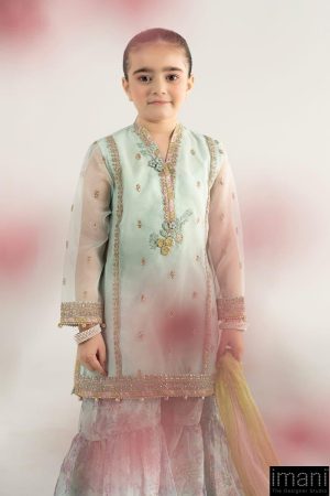 Mariab Kids Light Ferozi Embroidered Poly Organza Suit Mbks-Ea2543Lf 15 Mks Ea2543Greenf Imanistudio.com