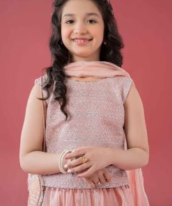 Mariab Kids Baby Pink Embroidered Raw Silk/Organza Skirt Suit Mbks-Ea2546Lbp 7 Mks Ea2546Pinkb Imanistudio.com