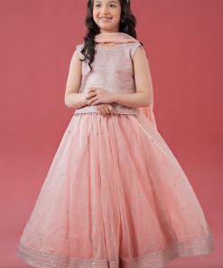 MariaB Kids Baby Pink Embroidered Raw Silk/Organza Suit MBKS-EA2546LBP