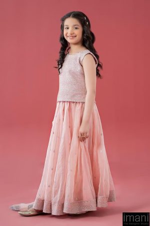 Mariab Kids Baby Pink Embroidered Raw Silk/Organza Skirt Suit Mbks-Ea2546Lbp 6 Mks Ea2546Pinkd Imanistudio.com