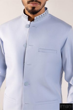 3Pcs Meraki Poly/Cotton Ice Blue Kameez/Pants &Amp; Waistcoat Suit: Imist-2514Ib 12 6 5 Imanistudio.com