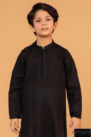 Boys Black 2Pc Self Jacquard Kurta Trousers Suit Imist-2501Bw 7 Black 2501Aboy Imanistudio.com