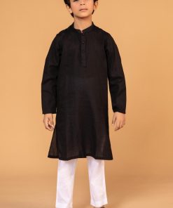 Boys Black 2pc Self Jacquard Kurta Trousers Suit IMIST-2501BW