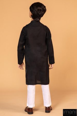 Boys Black 2Pc Self Jacquard Kurta Trousers Suit Imist-2501Bw 8 Black 2501Boya Imanistudio.com