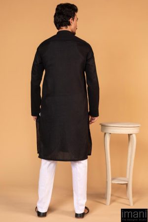 1Pc Men Self-Jacquard Black Kurta Imist-2507Bk 8 Black 2507Bmana Imanistudio.com