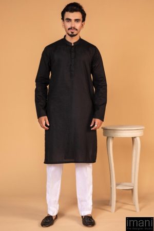 1PC Men Self-Jacquard Black Kurta IMIST-2507BK