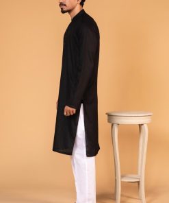 1Pc Men Self-Jacquard Black Kurta Imist-2507Bk 7 Black 2507Manb Imanistudio.com
