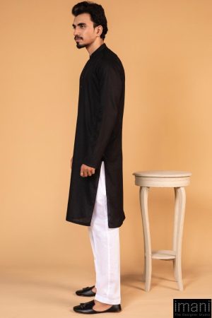 1Pc Men Self-Jacquard Black Kurta Imist-2507Bk 7 Black 2507Manb Imanistudio.com