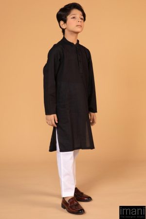 Boys Black 2Pc Self Jacquard Kurta Trousers Suit Imist-2501Bw 6 Black2501 Boyb Imanistudio.com