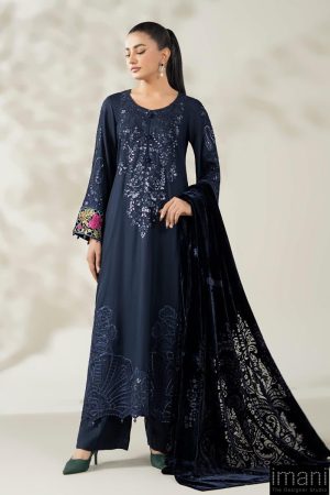 Luxury Pret Indigo Blue Linen Embroidered Suit MBDW-W2520IB