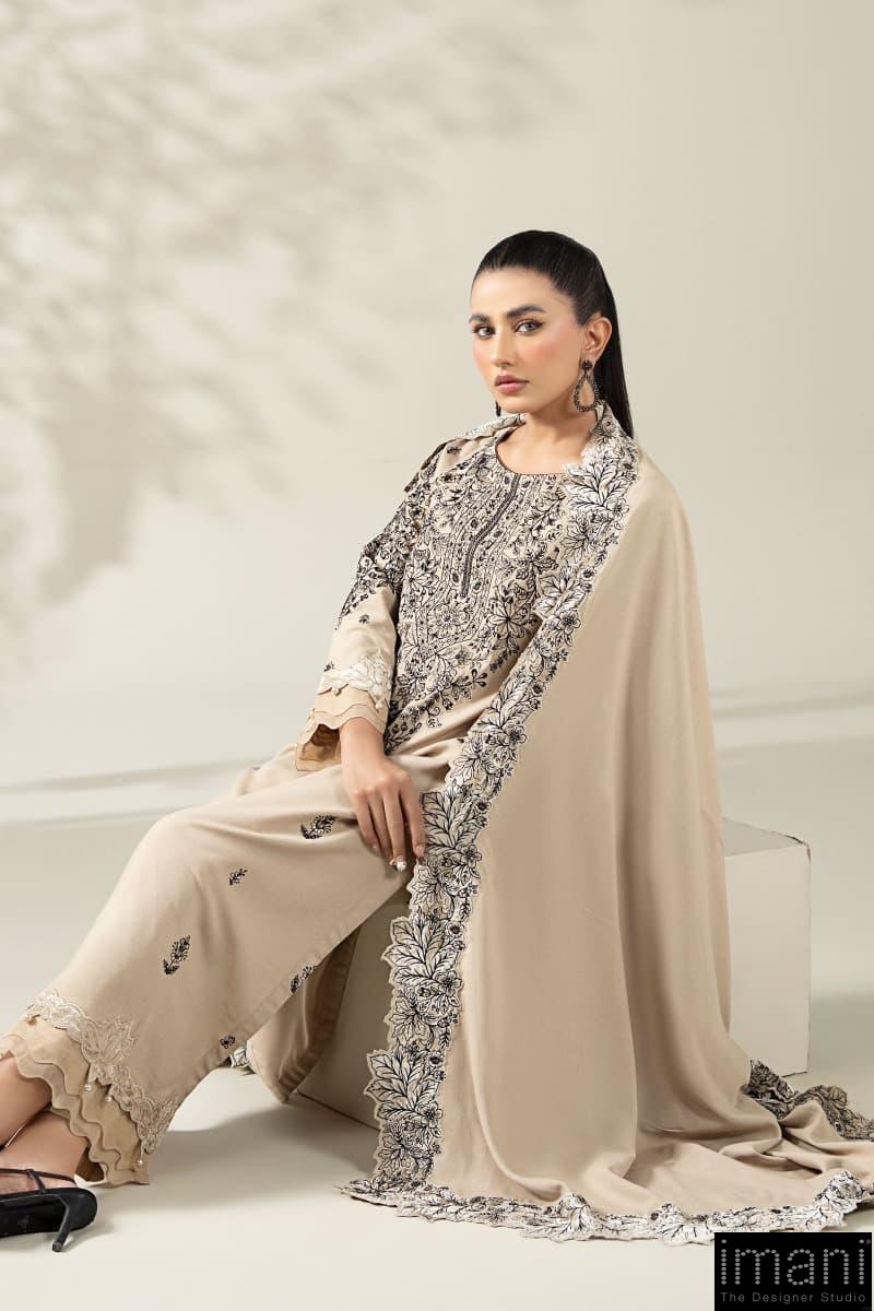 Luxury Pret Beige Karandi Embroidered Suit Mbdw-W2547Bk 3 Luxury Pret Beige Karandi Embroidered Suit Mbdw-W2547Bk - Image 3