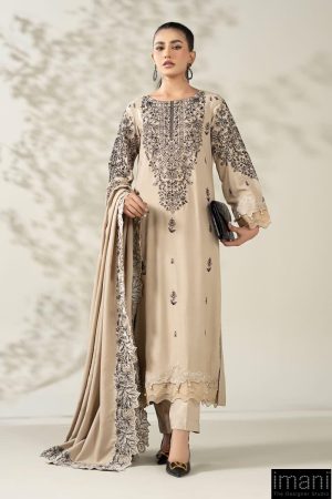 Luxury Pret Beige Karandi Embroidered Suit MBDW-W2547BK