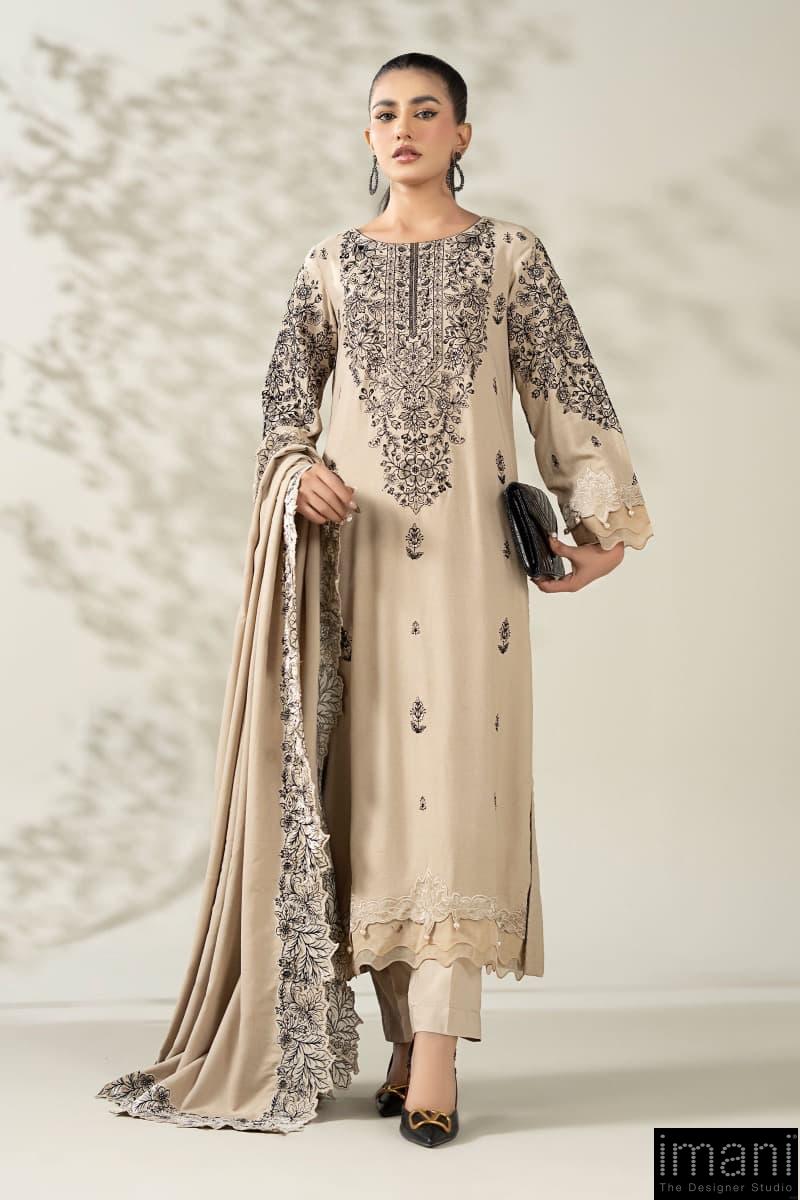 Luxury Pret Beige Karandi Embroidered Suit Mbdw-W2547Bk 1 Luxury Pret Beige Karandi Embroidered Suit Mbdw-W2547Bk