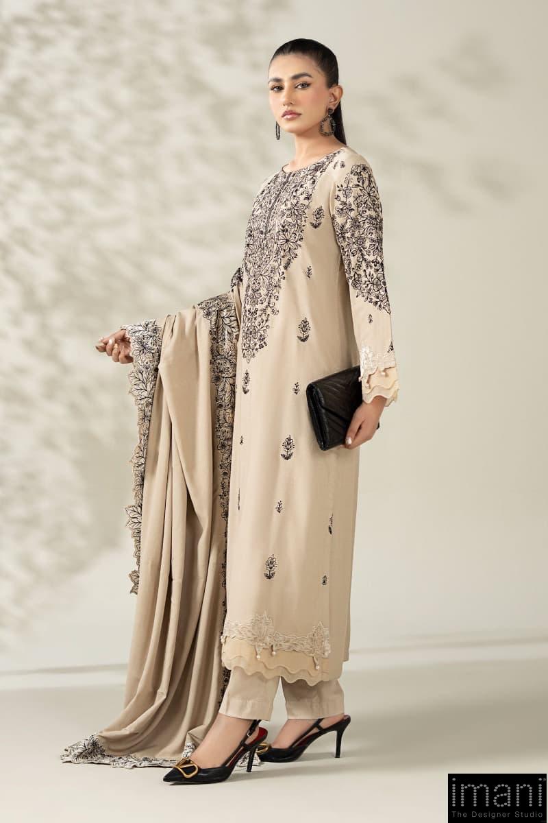 Luxury Pret Beige Karandi Embroidered Suit Mbdw-W2547Bk 2 Luxury Pret Beige Karandi Embroidered Suit Mbdw-W2547Bk - Image 2