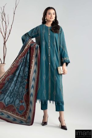 Luxury Pret Teal Blue Light Khaddar Embroidered Suit MBDW-W2551TB