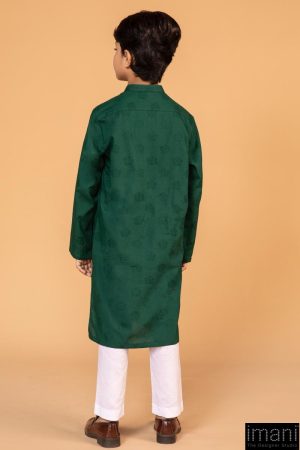 Boys Green 2Pc Self Jacquard Kurta Trousers Suit Imist-2503Eg 10 Green 2503 Boy Imanistudio.com