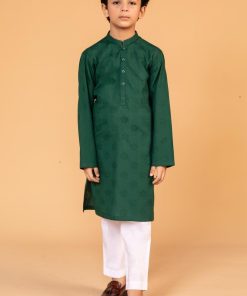Boys Green 2pc Self Jacquard Kurta Trousers Suit IMIST-2503EG