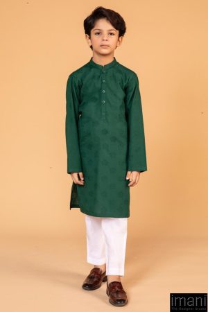 Boys Green 2pc Self Jacquard Kurta Trousers Suit IMIST-2503EG