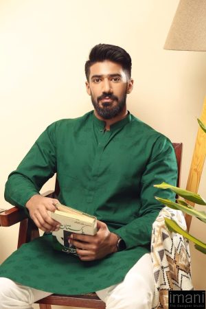 1Pc Men Self-Jacquard Emerald Green Kurta Imist-2505Eg 7 Green Manc Imanistudio.com