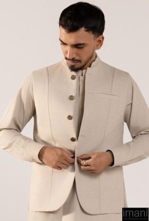 3Pcs Classic Karandi Ivory Concrete Kameez/Pants &Amp; Waistcoat Outfit Imist-2512Vc 18 Karandi2512Econcreted Imanistudio.com