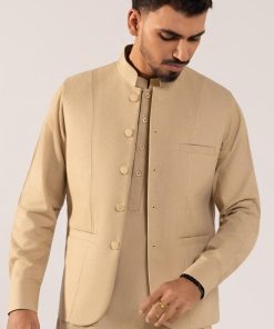 3 Pcs Classic Karandi Beige Kameez/Pants &Amp; Waistcoat Outfit Imist-2513Bg 13 Karandi2513Adesertd Imanistudio.com