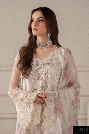 Luxury Formal Off-White Rose Embroidered Chiffon Suit Mbcs-W2501Wr 12 Mcs 25101 Off Whiteb Imanistudio.com