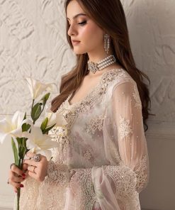Luxury Formal Off-White Rose Embroidered Chiffon Suit Mbcs-W2501Wr 13 Mcs 25101 Off Whitec Imanistudio.com