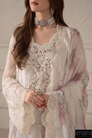 Luxury Formal Off-White Rose Embroidered Chiffon Suit Mbcs-W2501Wr 14 Mcs 25101 Off Whited Imanistudio.com