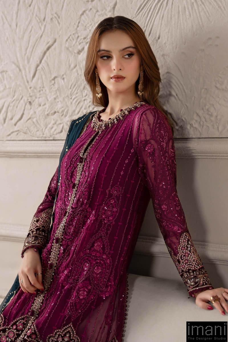 Luxury Formal Magenta Embroidered Chiffon Suit Mbcs-W2502Mj 3 Luxury Formal Magenta Embroidered Chiffon Suit Mbcs-W2502Mj - Image 3