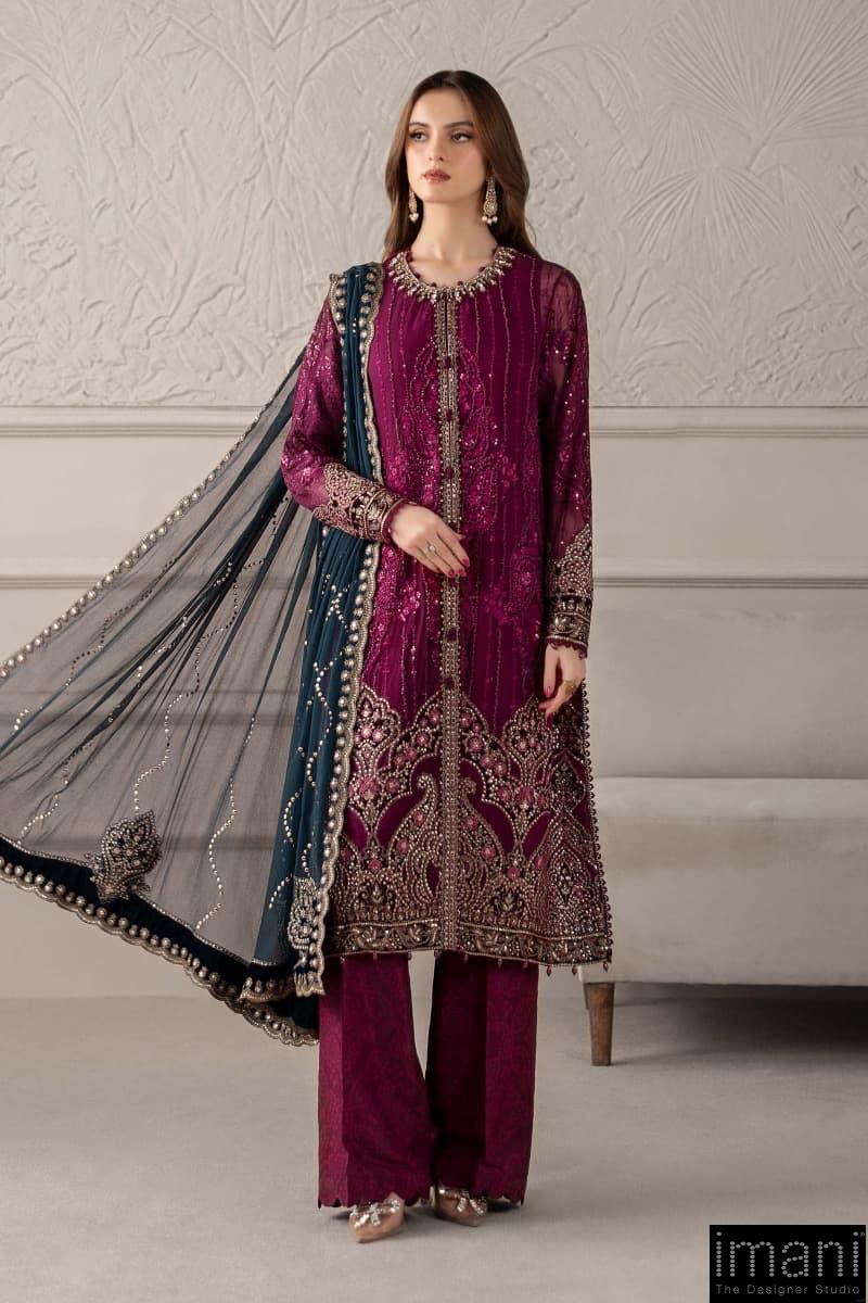 Luxury Formal Magenta Embroidered Chiffon Suit Mbcs-W2502Mj 1 Luxury Formal Magenta Embroidered Chiffon Suit Mbcs-W2502Mj