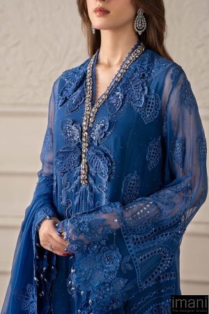 Luxury Formal Cobalt Blue Embroidered Chiffon Suit Mbcs-W2503Cb 12 Mcs 25103 Bluec Imanistudio.com
