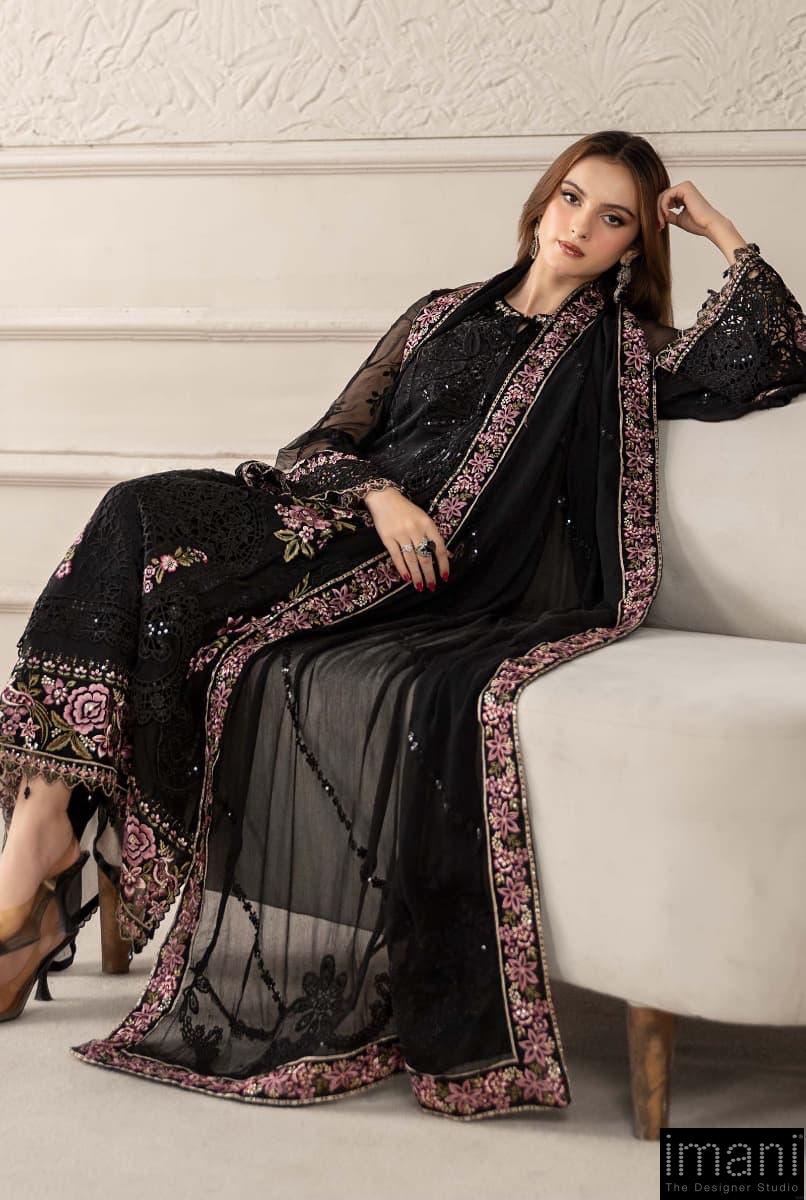 Luxury Formal Black Embroidered Chiffon Suit Mbcs-W2504Jb 3 Luxury Formal Black Embroidered Chiffon Suit Mbcs-W2504Jb - Image 3