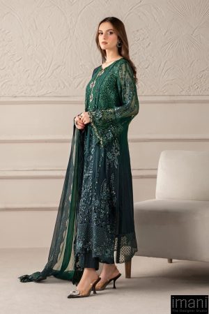 Luxury Formal Emerald Green Embroidered Chiffon Suit Mbcs-W2506Eg 12 Mcs 25106 Greenk Imanistudio.com