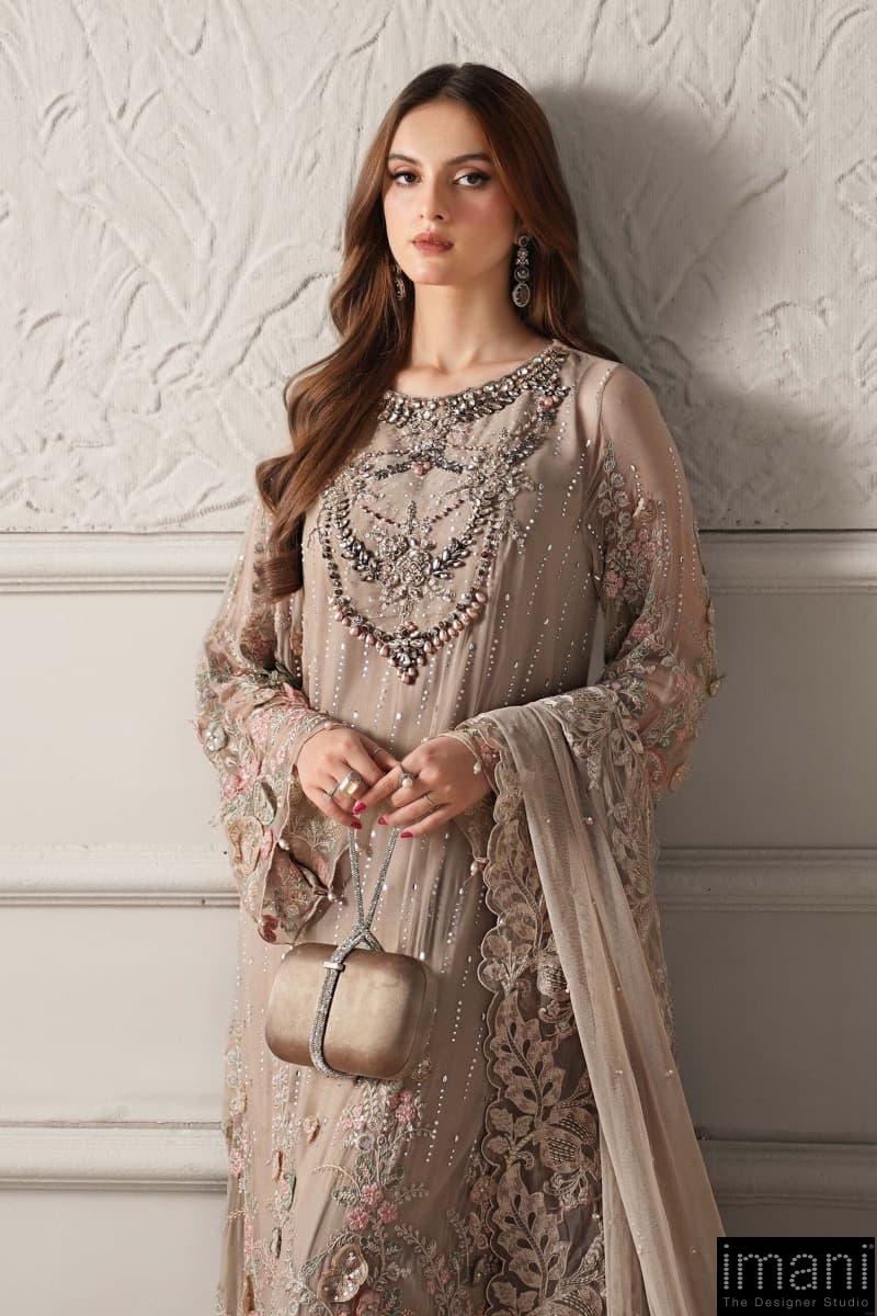 Luxury Formal Beige Embroidered Chiffon Suit Mbcs-W2507Bg 4 Luxury Formal Beige Embroidered Chiffon Suit Mbcs-W2507Bg - Image 4