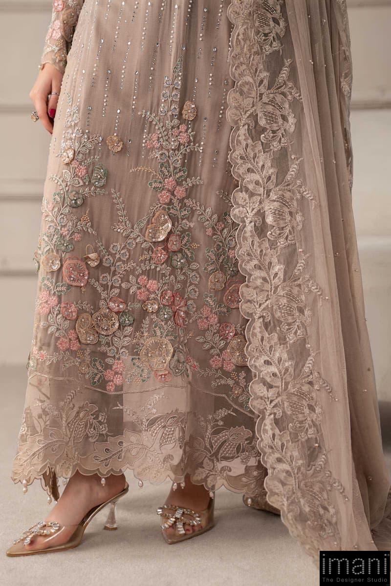Luxury Formal Beige Embroidered Chiffon Suit Mbcs-W2507Bg 7 Luxury Formal Beige Embroidered Chiffon Suit Mbcs-W2507Bg - Image 7