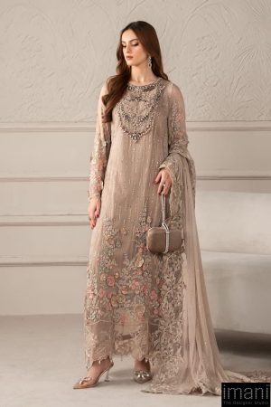 Luxury Formal Beige Embroidered Chiffon Suit Mbcs-W2507Bg 11 Mcs 25107 Beigeg Imanistudio.com