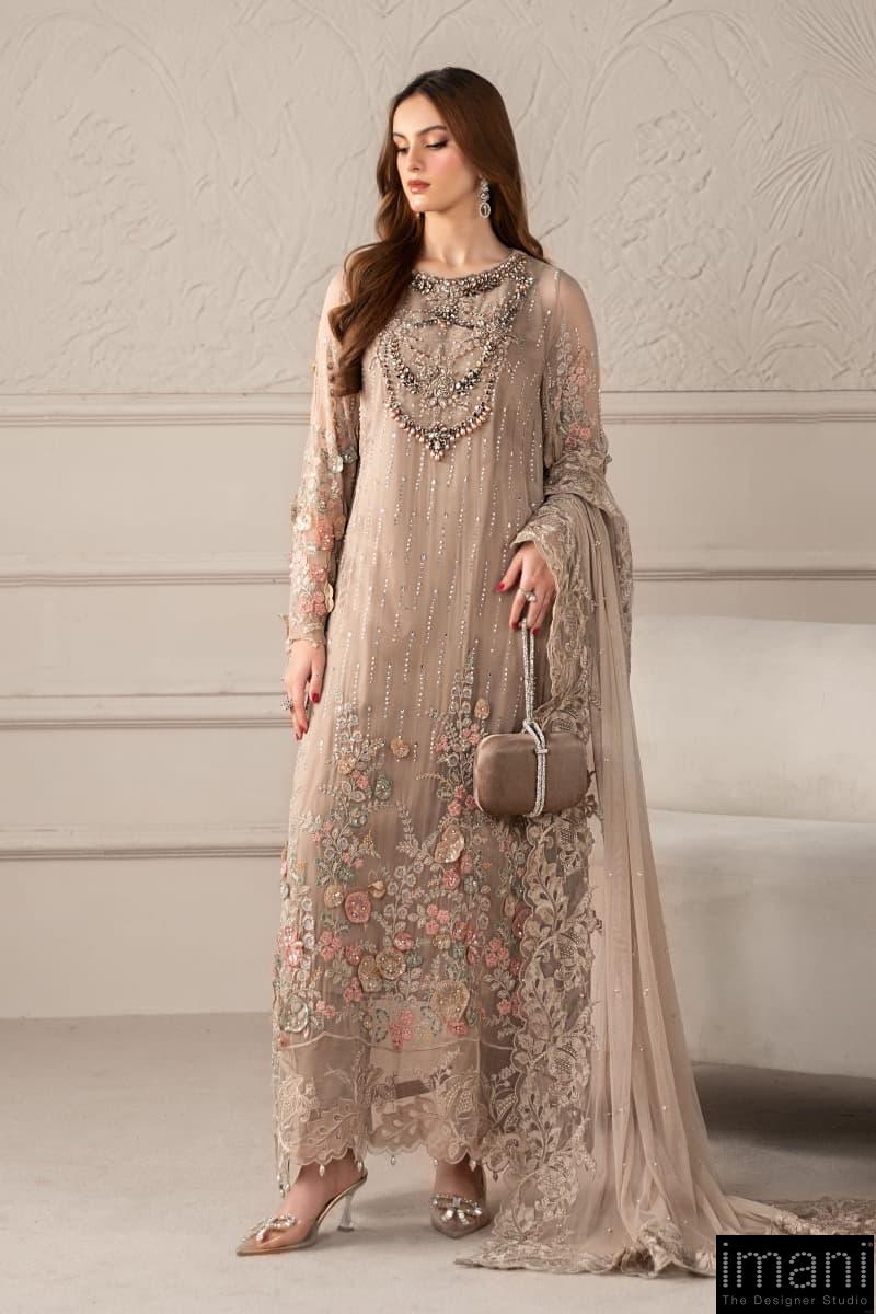Luxury Formal Beige Embroidered Chiffon Suit Mbcs-W2507Bg 2 Luxury Formal Beige Embroidered Chiffon Suit Mbcs-W2507Bg - Image 2